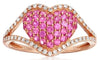 .85CT DIAMOND & AAA PINK SAPPHIRE 14KT ROSE GOLD 3D DOUBLE HEART SHAPE LOVE RING