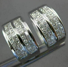 ESTATE WIDE 2.26CT PRINCESS DIAMOND 14KT WHITE GOLD 3D MULTI ROW HUGGIE EARRINGS