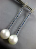 LONG 2.99CT DIAMOND & SOUTH SEA PEARL & SAPPHIRE 18K WHITE GOLD HANGING EARRINGS