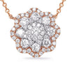 ESTATE .77CT DIAMOND 14KT WHITE & ROSE GOLD 3D CLASSIC FLOWER HALO LOVE NECKLACE