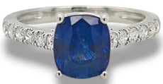 2.83CT DIAMOND & AAA SAPPHIRE 18KT WHITE GOLD 3D CUSHION & ROUND ENGAGEMENT RING