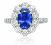 ESTATE 2.85CT DIAMOND & AAA SAPPHIRE 18K WHITE GOLD 3D OVAL HALO ENGAGEMENT RING