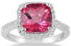 2.78CT DIAMOND & AAA PINK TOPAZ 14KT WHITE GOLD 3D CUSHION CUT & ROUND HALO RING