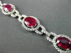 ANTIQUE WIDE 10.25CT DIAMOND & AAA OVAL RUBY 18KT WHITE GOLD 3D BRACELET