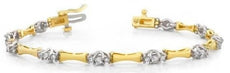 2.02CT DIAMOND 14K 2 TONE GOLD 3 STONE BY THE YARD MATTE & SHINY TENNIS BRACELET