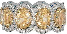 9.51CT WHITE & FANCY YELLOW DIAMOND 18KT 2 TONE GOLD OVAL & ROUND WEDDING RING