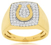 LARGE .50CT DIAMOND 14KT YELLOW GOLD ROUND SQUARE LUCKY HORSESHOE FUN MENS RING