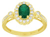 1.04CT DIAMOND & AAA EMERALD 14KT YELLOW GOLD 3D OVAL & ROUND FLOWER LOVE RING