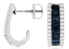1.95CT DIAMOND & AAA SAPPHIRE 14KT WHITE GOLD EMERALD CUT UMBRELLA FUN EARRINGS