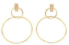 LARGE .13CT DIAMOND 18KT YELLOW GOLD 3D CIRCULAR LOVE KNOT FUN HANGING EARRINGS