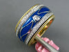 WIDE .46CT DIAMOND & BLUE ENAMEL 18K YELLOW GOLD FLOWER MULTI WAVE ETERNITY RING