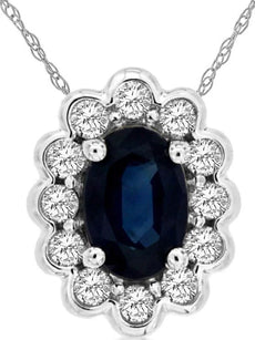 .81CT DIAMOND & AAA SAPPHIRE 14K WHITE GOLD OVAL & ROUND FLOWER FLOATING PENDANT