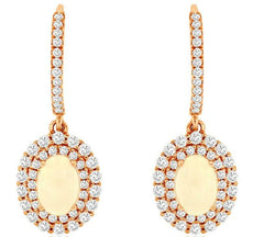 1.85CT DIAMOND & AAA OPAL 14KT ROSE GOLD 3D OVAL & ROUND FLOWER HANGING EARRINGS
