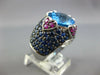 LARGE 13.18CT AAA BLUE TOPAZ SAPPHIRE & RUBY 18KT WHITE GOLD 3D MULTI HEART RING
