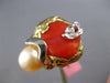 EXTRA LARGE .04CT DIAMOND AAA SOUTH SEA PEARL & CORAL 14KT 2 TONE GOLD FUN RING