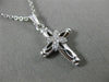 ANTIQUE SMALL .04CT DIAMOND 14KT WHITE GOLD CLASSIC FLORAL CROSS PENDANT #20808