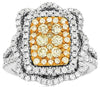 ESTATE 1.4CT WHITE & FANCY YELLOW DIAMOND 14KT WHITE GOLD 3D CLUSTER FLOWER RING