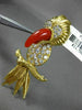 ESTATE EXTRA LARGE 2.90CT DIAMOND & AAA CORAL 18KT YELLOW GOLD PARROT BROOCH PIN