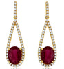 ESTATE 2.15CT DIAMOND & AAA RUBY 14K YELLOW GOLD OVAL & ROUND ELONGATED EARRINGS