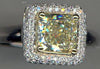 LARGE 1.84CT WHITE & FANCY YELLOW DIAMOND 14KT WHITE GOLD HALO ENGAGEMENT RING