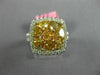 ESTATE WIDE 2.47CT WHITE & FANCY YELLOW DIAMOND 18K WHITE GOLD HALO CLUSTER RING
