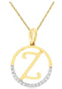.02CT DIAMOND 14K 2 TONE GOLD 3D CLASSIC Z INITIAL CIRCULAR FUN FLOATING PENDANT