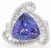 ESTATE WIDE 10.39CT DIAMOND & AAA TANZANITE 18K WHITE GOLD ROUND & BAGUETTE RING