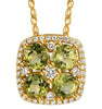 1.38CT DIAMOND & AAA PERIDOT 14KT YELLOW GOLD 3D FLOWER SQUARE FLOATING PENDANT