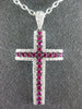 ESTATE LARGE .97CT DIAMOND & AAA RUBY 18KT WHITE GOLD 3D CLASSIC CROSS PENDANT
