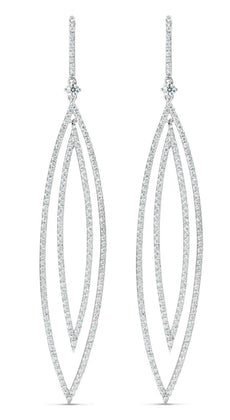 ESTATE LARGE 2.20CT DIAMOND 18KT WHITE GOLD CLASSIC DOUBLE LEAF HANGING EARRINGS