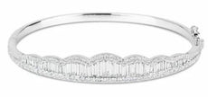 2.89CT DIAMOND 18KT WHITE GOLD 3D ROUND & BAGUETTE SEMI ETERNITY BANGLE BRACELET