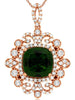 2.72CT DIAMOND & AAA GREEN GARNET 14KT ROSE GOLD CUSHION & ROUND FLOWER PENDANT