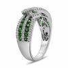 ESTATE 1.05CT DIAMOND & AAA TSAVORITE 14KT WHITE GOLD 3D MULTI ROW RIBBON RING