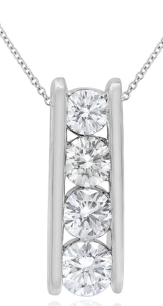 .83CT DIAMOND 14KT WHITE GOLD ROUND 4 STONE GRADUATING CHANNEL FLOATING PENDANT