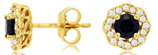 1.1CT DIAMOND & AAA SAPPHIRE 14KT YELLOW GOLD 3D FILIGREE FLOWER STUD EARRINGS