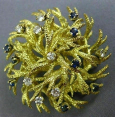 ANTIQUE .46CT DIAMOND & AAA SAPPHIRE 18KT YELLOW GOLD 3D ETOILE LEAF PIN BROOCH