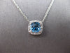 1.04CT DIAMOND & AAA BLUE TOPAZ 14KT WHITE GOLD 3D CUSHION & ROUND LOVE NECKLACE