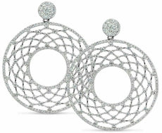 ESTATE LARGE 3.14CT DIAMOND 18K WHITE GOLD ETOILE OPEN FILIGREE HANGING EARRINGS
