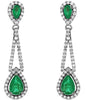 2.46CT DIAMOND & AAA EMERALD 14KT WHITE GOLD PEAR SHAPE & ROUND HANGING EARRINGS