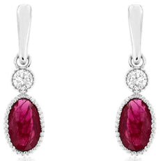 .65CT DIAMOND & AAA RUBY 14KT WHITE GOLD OVAL & ROUND FILIGREE 2 STONE EARRINGS