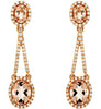 3.47CT DIAMOND & AAA MORGANITE 14KT ROSE GOLD 3D OVAL & ROUND HANGING EARRINGS