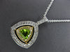 LARGE 1.15CT DIAMOND & AAA PERIDOT 14KT 2 TONE GOLD 3D TRILLION FLOATING PENDANT