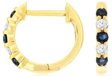 .25CT DIAMOND & AAA SAPPHIRE 14K YELLOW GOLD 3D ROUND SHARED PRONG HOOP EARRINGS