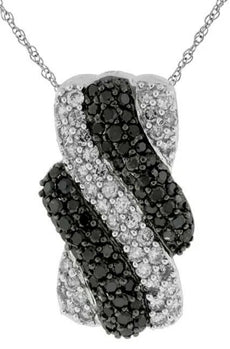 1.0CT WHITE & BLACK DIAMOND 14K WHITE & BLACK GOLD MULTI ROW CRISS CROSS PENDANT