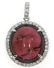 ESTATE 9.91CT DIAMOND & AAA CABOCHON PINK TOURMALINE 18KTWHITE GOLD OVAL PENDANT