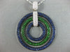 LARGE 4.32CT DIAMOND & AAA SAPPHIRE & TSAVORITE 18KT WHITE GOLD CIRCULAR PENDANT