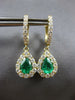 1.95CT DIAMOND & AAA COLUMBIAN EMERALD 14KT YELLOW GOLD 3D HALO HANGING EARRINGS