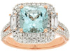 LARGE 2.74CT DIAMOND & AAA AQUAMARINE 14KT ROSE GOLD 3D CUSHION ENGAGEMENT RING