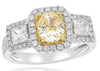 2.82CT WHITE & FANCY YELLOW DIAMOND 18KT 2 TONE GOLD SQUARE OCTAGON 3 STONE RING