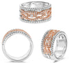 WIDE .87CT DIAMOND 14K WHITE & ROSE GOLD 3D ROUND MULTI ROW CRISS CROSS FUN RING